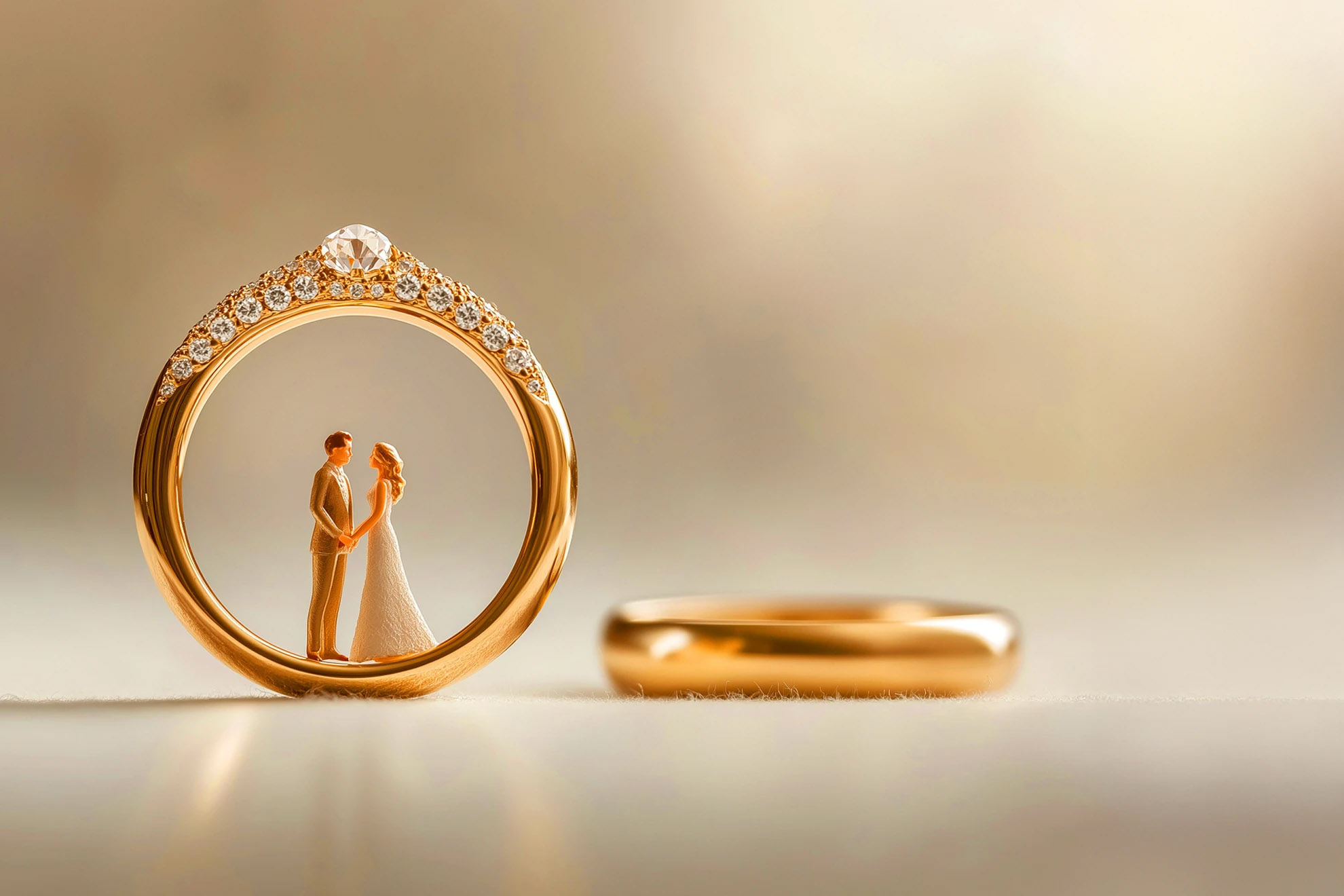 リングの中に映る新郎新婦