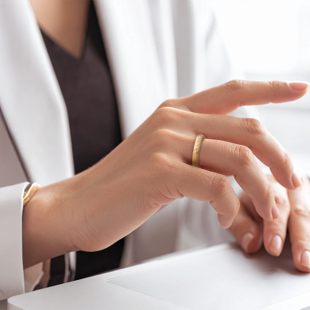 槌目ゴールドリング着用イメージ