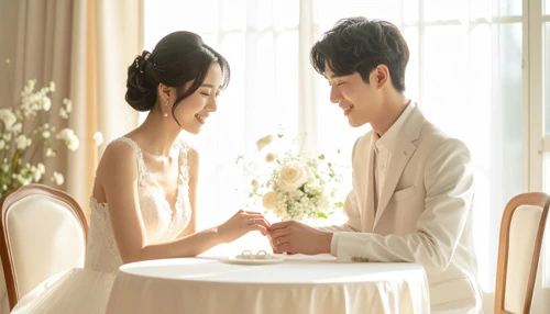 ウェディングで結婚指輪の男女着用イメージ