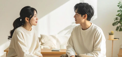 男女のカップルが話し合う様子